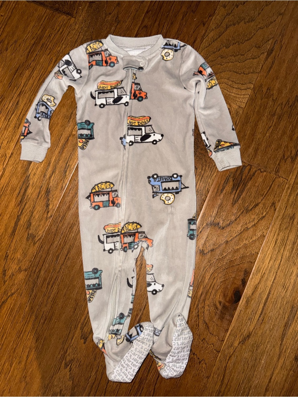 Carter's Gray Footed One-Piece Pajamas with Colorful Food Truck Print
